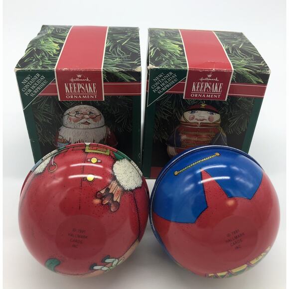Vtg 1991 Hallmark Keepsake Pressed Tin Ornaments Jolly Wolly Santa Soldier Pair - Picture 6 of 7